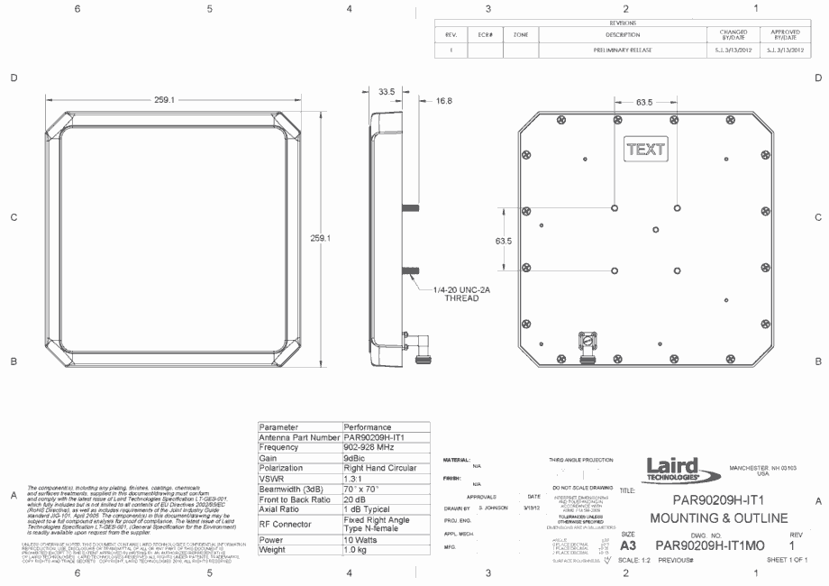 Laird PAR90209H Outdoor Antenna - RHCP (FCC)